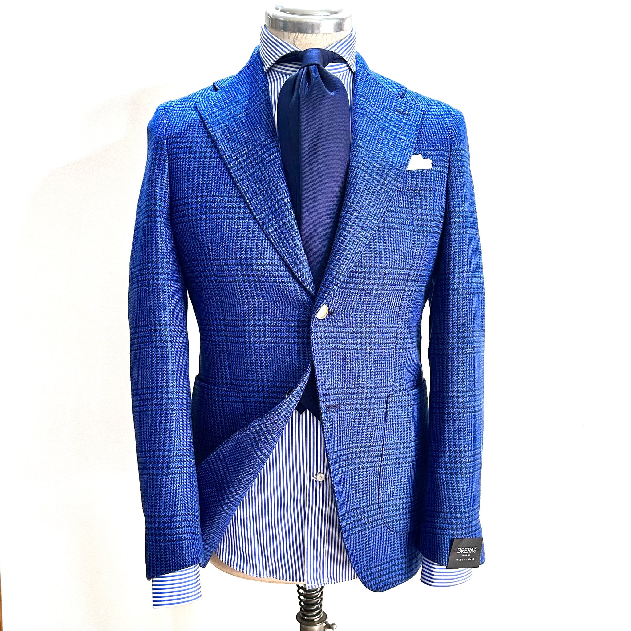 Giacca Breras in lana blu Principe di Galles – blazer uomo a due bottoni