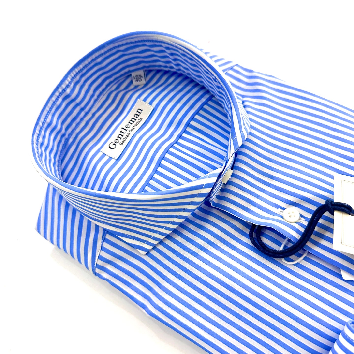 Camicia Uomo a righe bianche e Azzurro - in Popeline Doppio Ritorto – Collo Francese | Handmade in Italy 🇮🇹