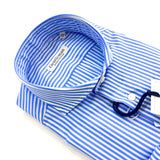 Camicia Uomo a righe bianche e Azzurro - in Popeline Doppio Ritorto – Collo Francese | Handmade in Italy 🇮🇹