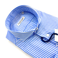 Camicia Uomo a righe bianche e Azzurro - in Popeline Doppio Ritorto – Collo Francese | Handmade in Italy 🇮🇹