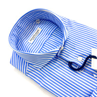 Camicia Uomo a righe bianche e Azzurro - in Popeline Doppio Ritorto – Collo Francese | Handmade in Italy 🇮🇹