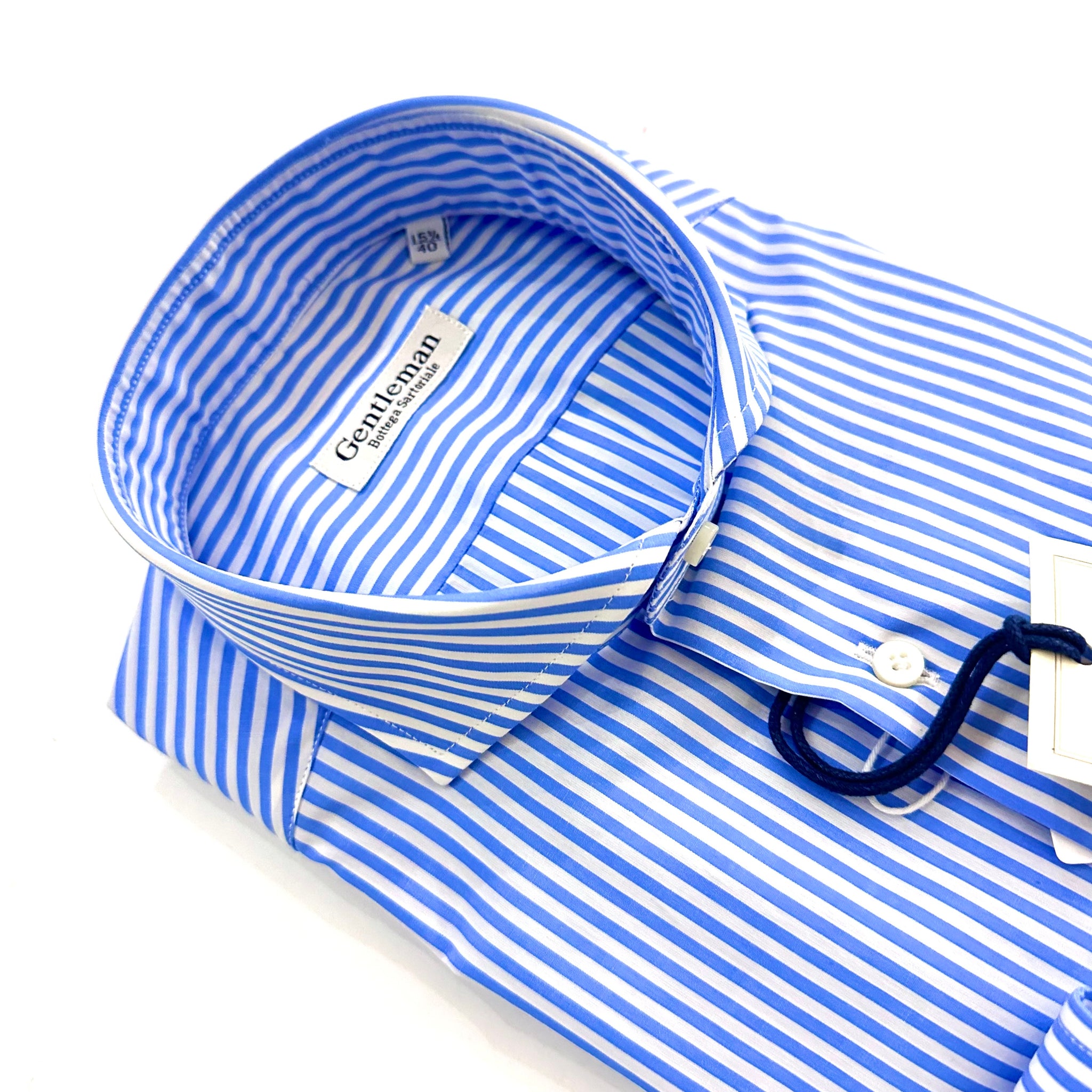 Camicia Uomo a righe bianche e Azzurro - in Popeline Doppio Ritorto – Collo Francese | Handmade in Italy 🇮🇹