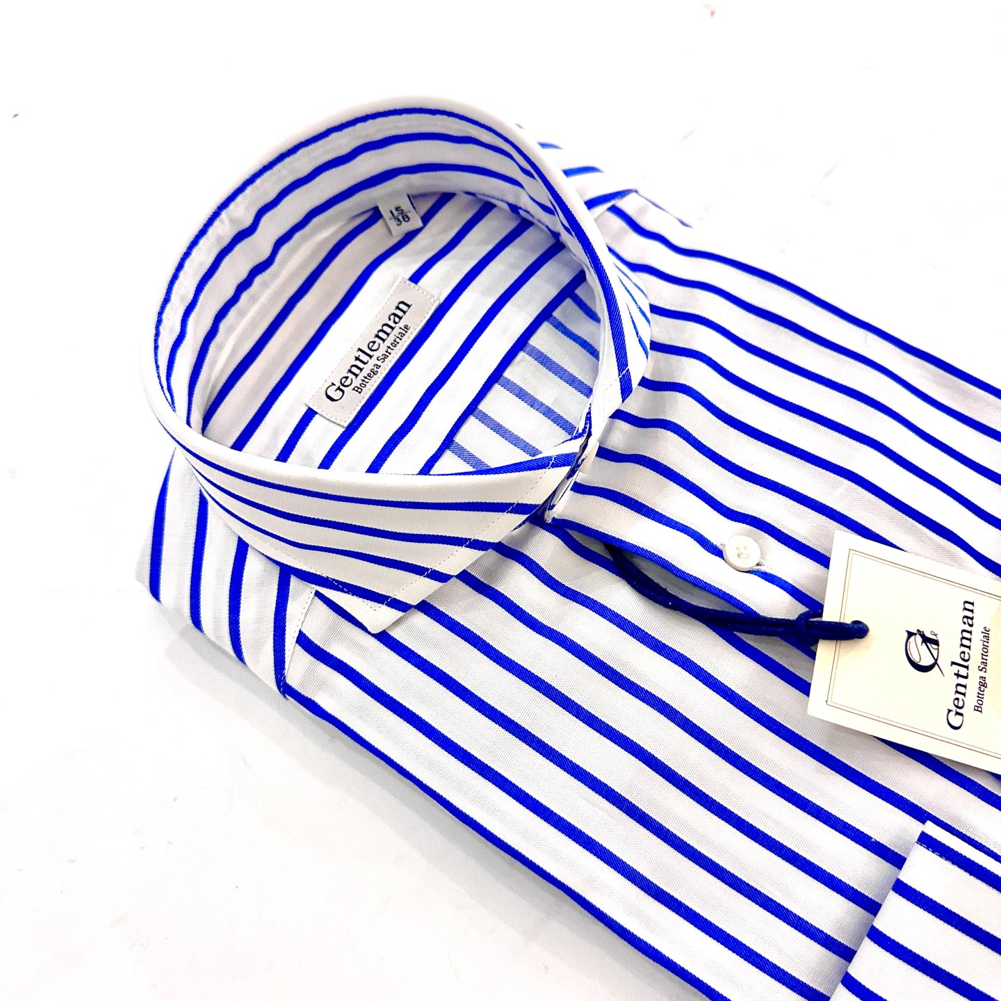 Camicia uomo popeline Doppio Ritorto Fondo Bianco a righe azzurre And Made in italy 🇮🇹“Gentleman Bottega Sartoriale