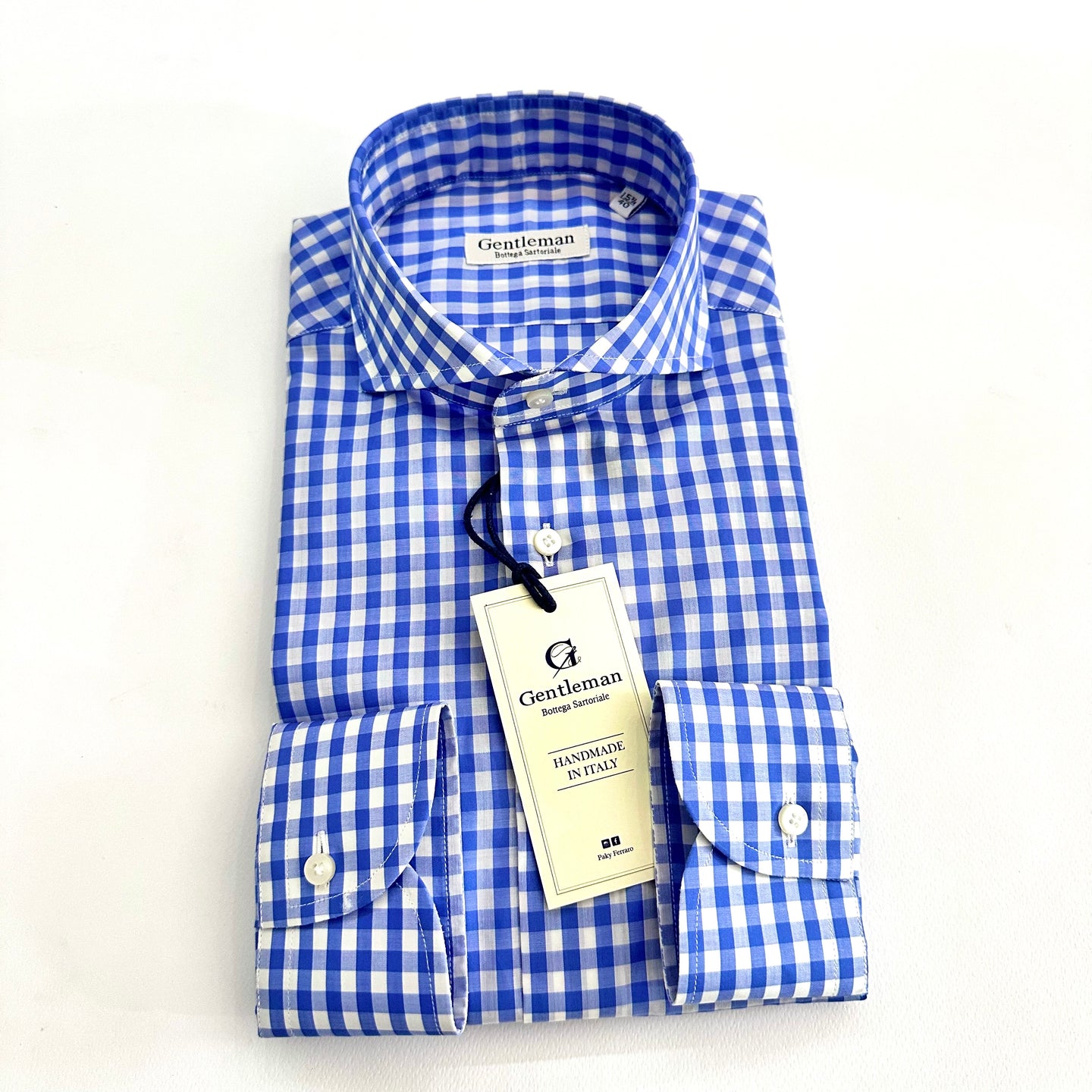 Camicia sartoriale in popeline doppio ritorto – Quadretto Azzurra è Bianca 🇮🇹