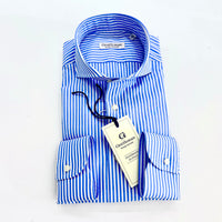 Camicia Uomo a righe bianche e Azzurro - in Popeline Doppio Ritorto – Collo Francese | Handmade in Italy 🇮🇹