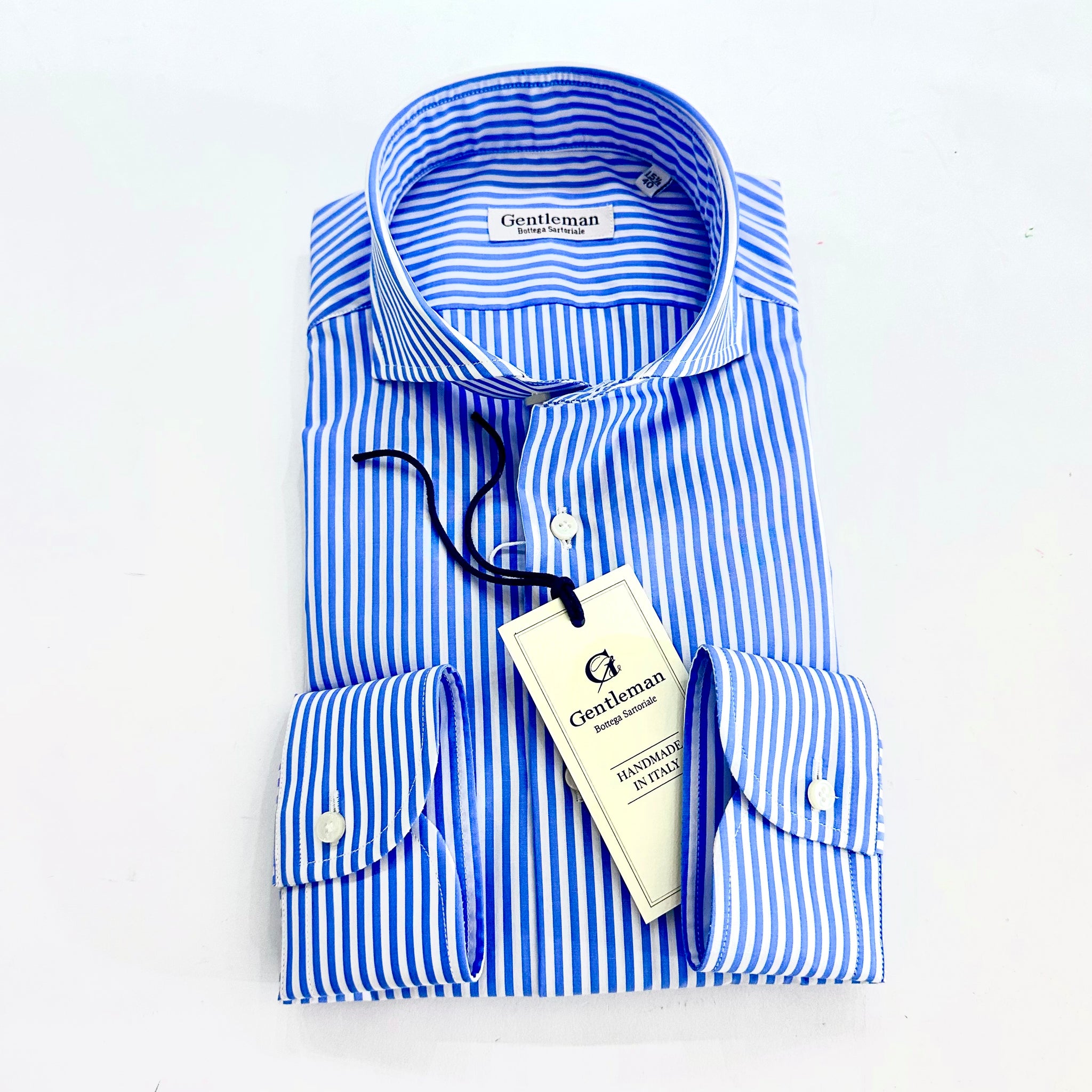 Camicia Uomo a righe bianche e Azzurro - in Popeline Doppio Ritorto – Collo Francese | Handmade in Italy 🇮🇹