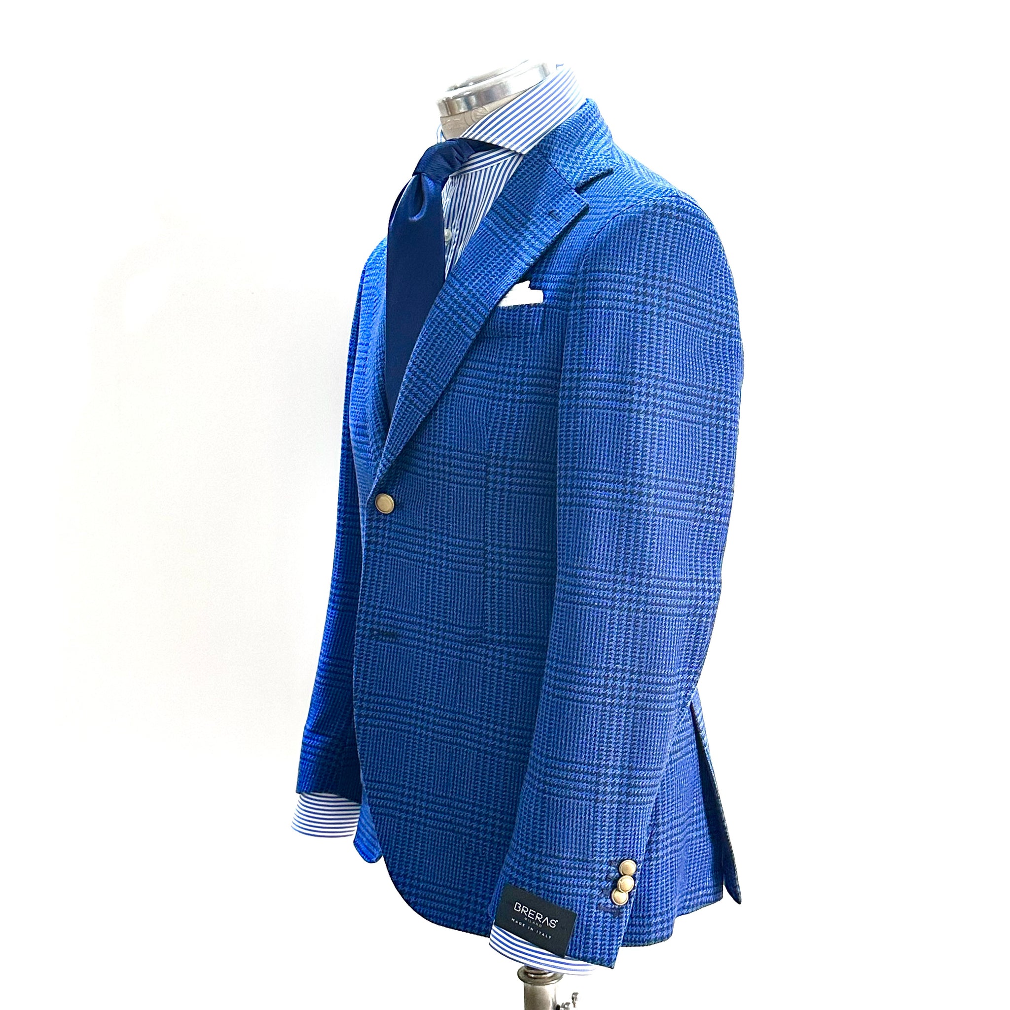 Giacca Breras in lana blu Principe di Galles – blazer uomo a due bottoni