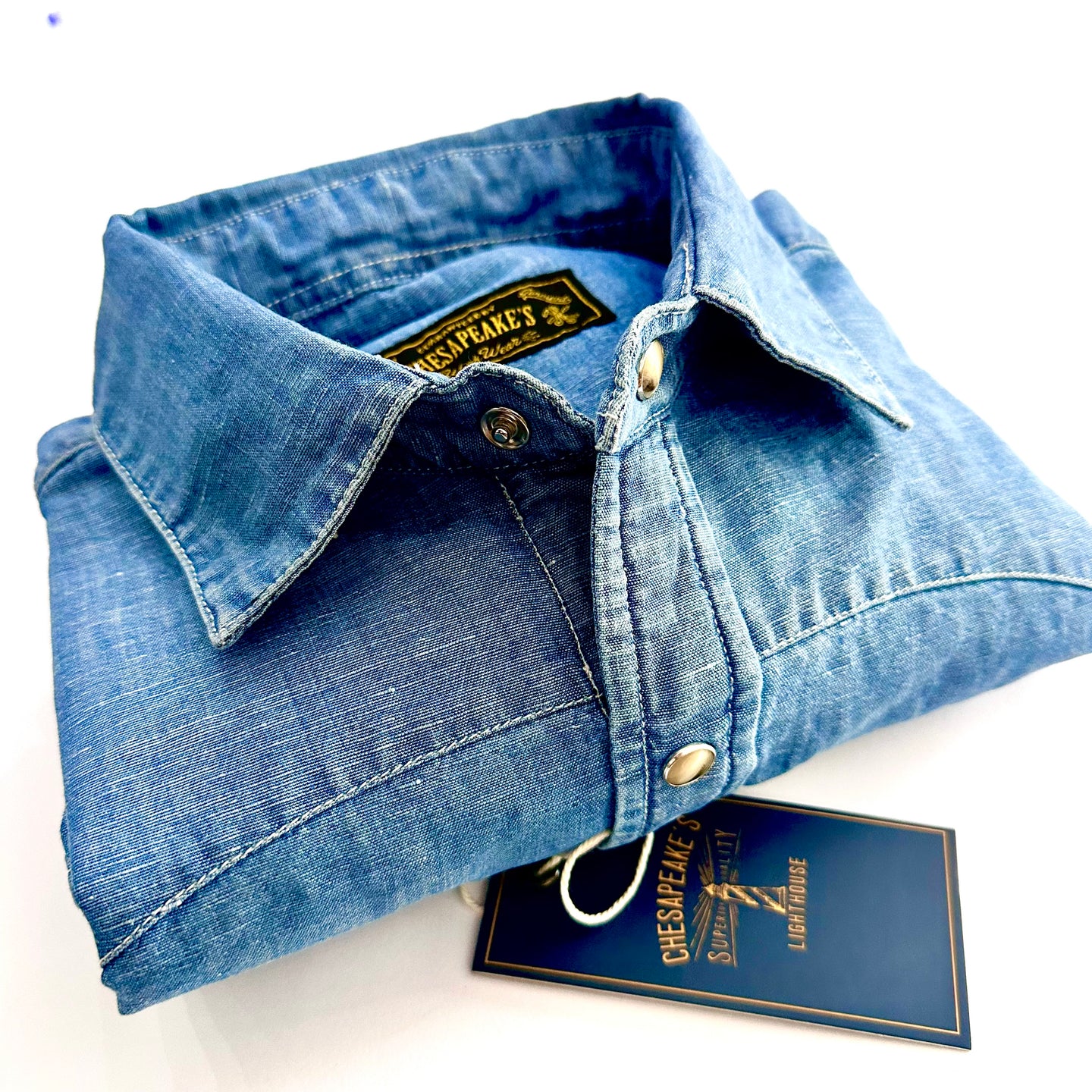 Camicia Uomo Chesapeake’s DENIM   WESTERN Vintage Chambray Colore Bleach Collo italiano
