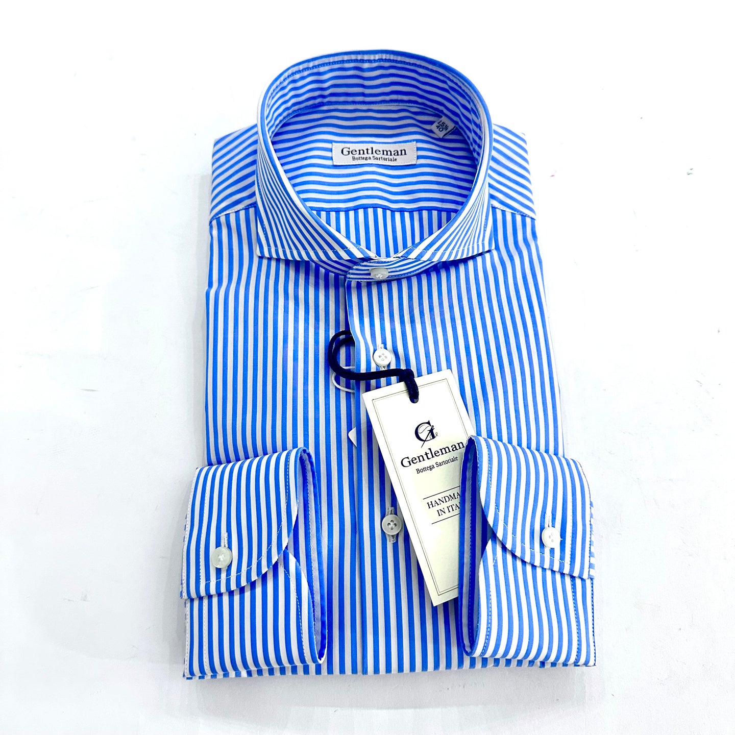 Camicia Uomo a righe bianche e Azzurro - in Popeline Doppio Ritorto – Collo Francese | Handmade in Italy 🇮🇹