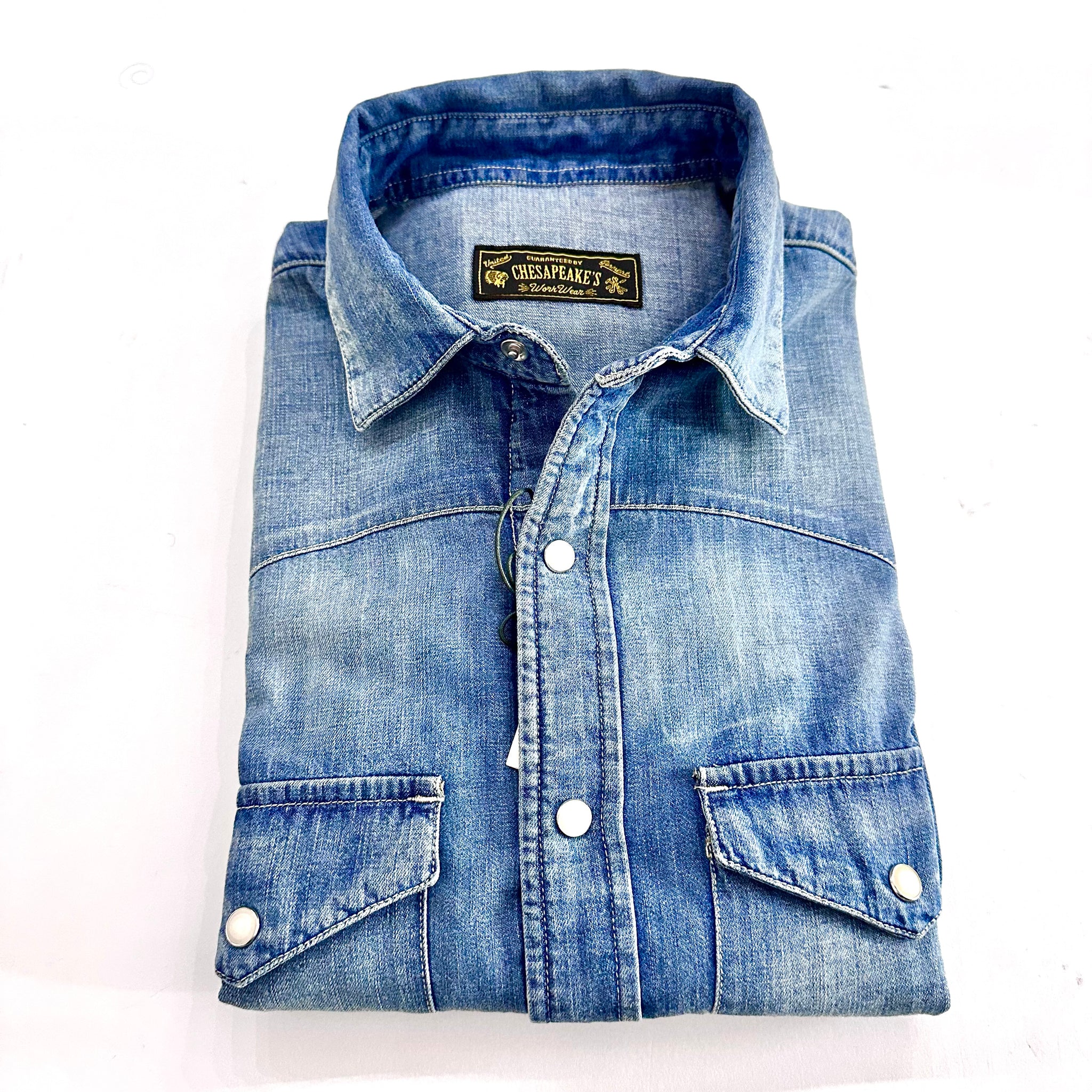 Camicia in Jeans Texana con Bottoni a  Pressione in Madreperla – Chesapeake’s