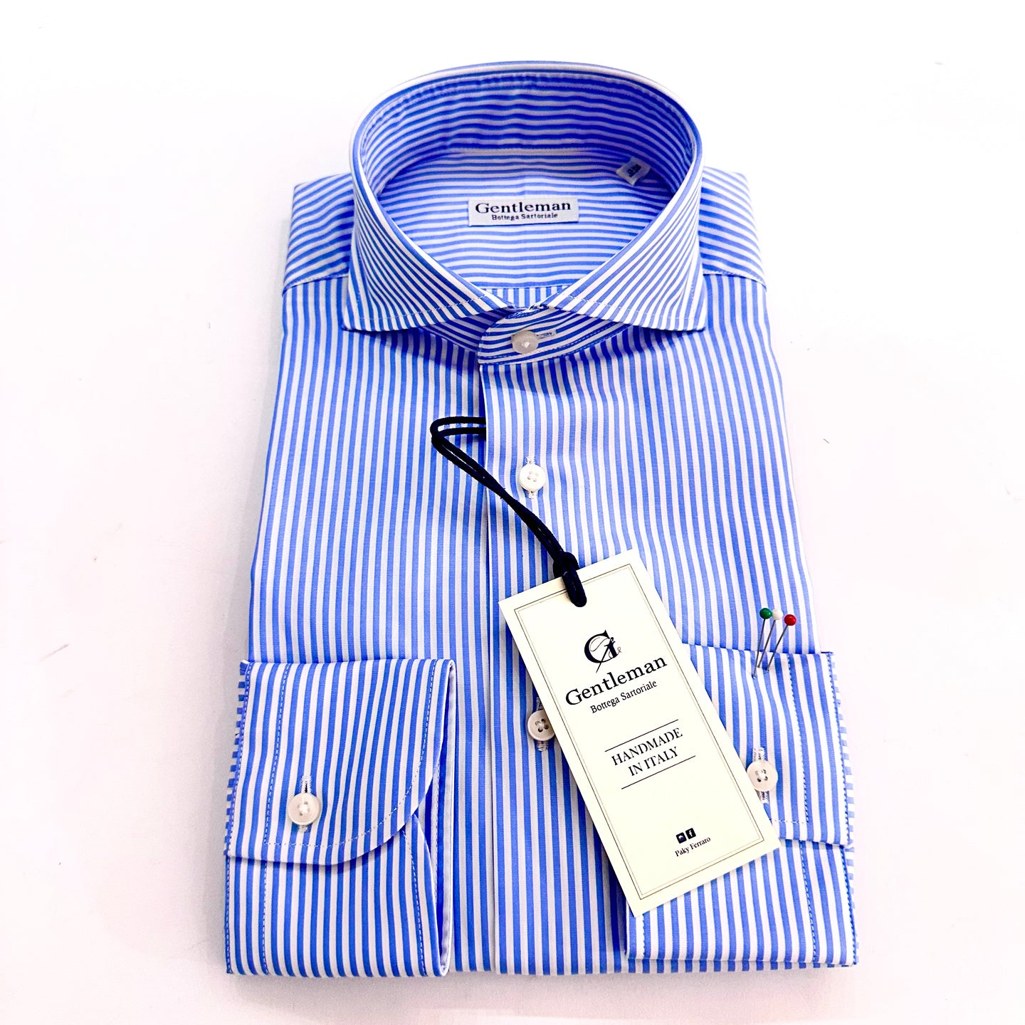 Camicia sartoriale in popeline doppio ritorto – righe celeste e bianche Gentleman Bottega Sartoriale 🇮🇹