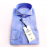 Camicia sartoriale in popeline doppio ritorto – righe celeste e bianche Gentleman Bottega Sartoriale 🇮🇹