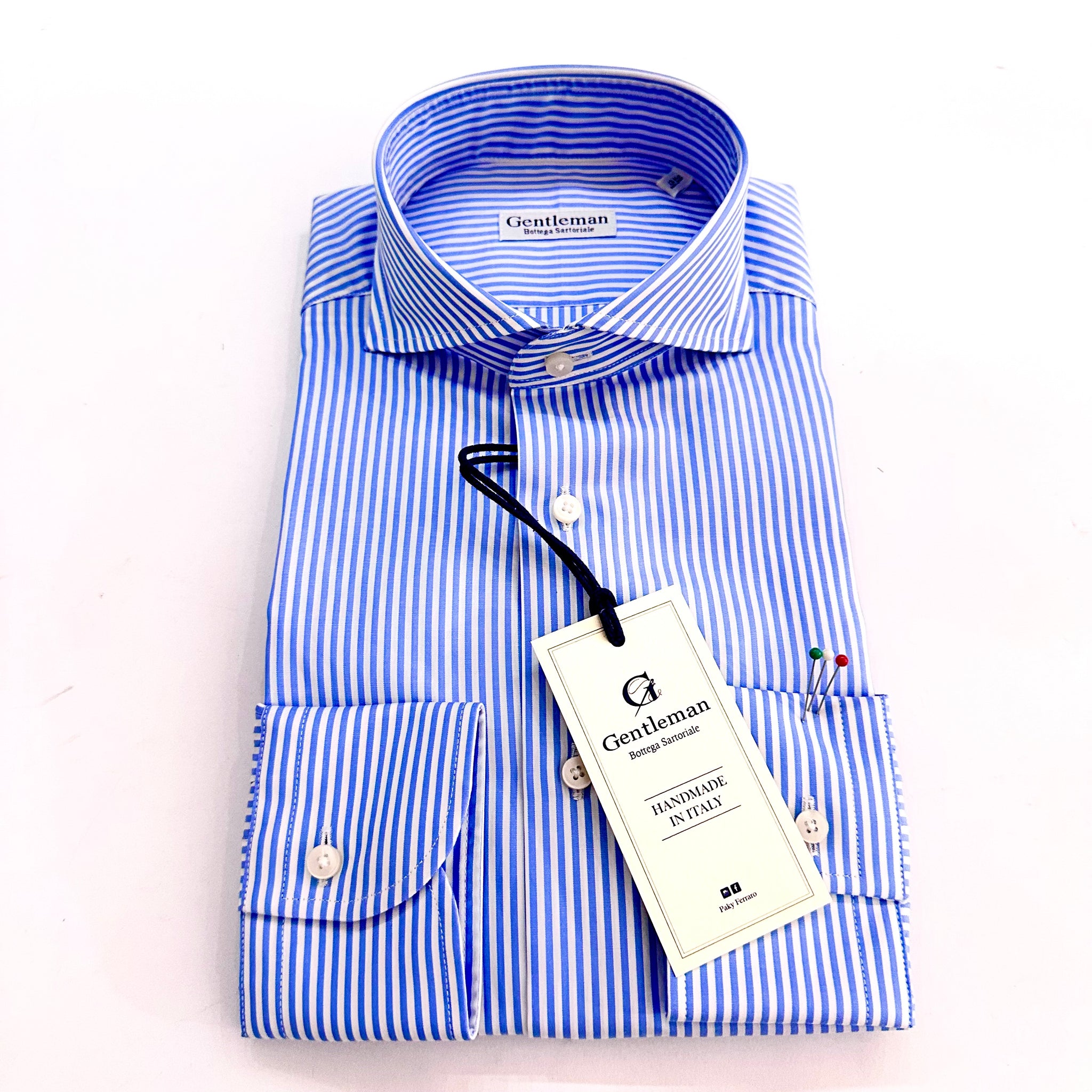 Camicia sartoriale in popeline doppio ritorto – righe celeste e bianche Gentleman Bottega Sartoriale 🇮🇹