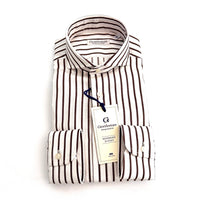 Camicia uomo Doppio Ritorto fondo Bianco a righe marroni  And Made in Italy 🇮🇹 GENTLEMAN BOTTEGA SARTORIALE