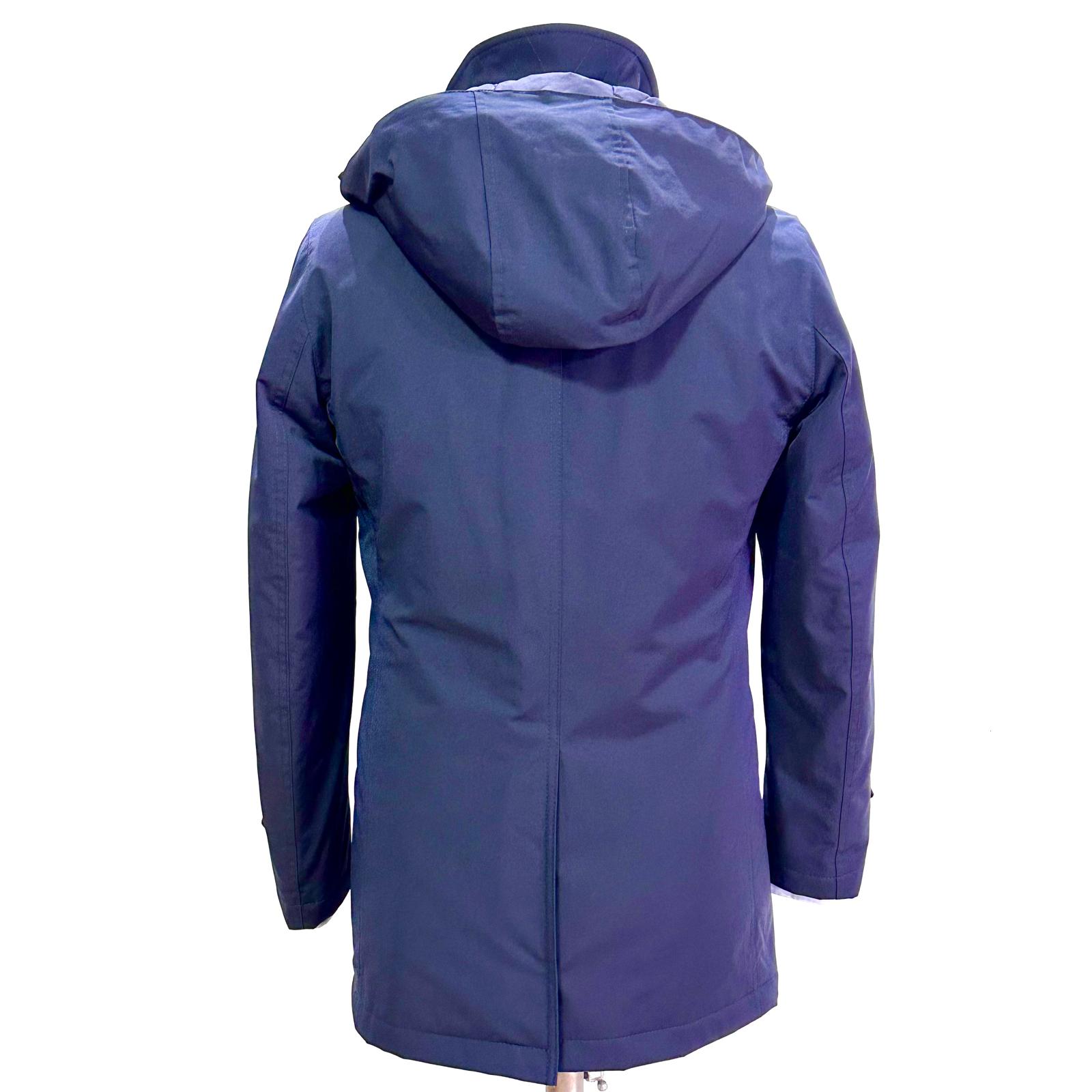 Giacca Uomo BRERAS in Tessuto Tecnico Blu Idrorepellente con Cappuccio Removibile