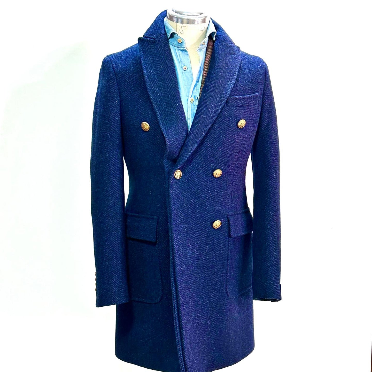 Cappotto BRERAS “Harrys Tweed” blu indaco – 100% lana Made in Italy🇮🇹