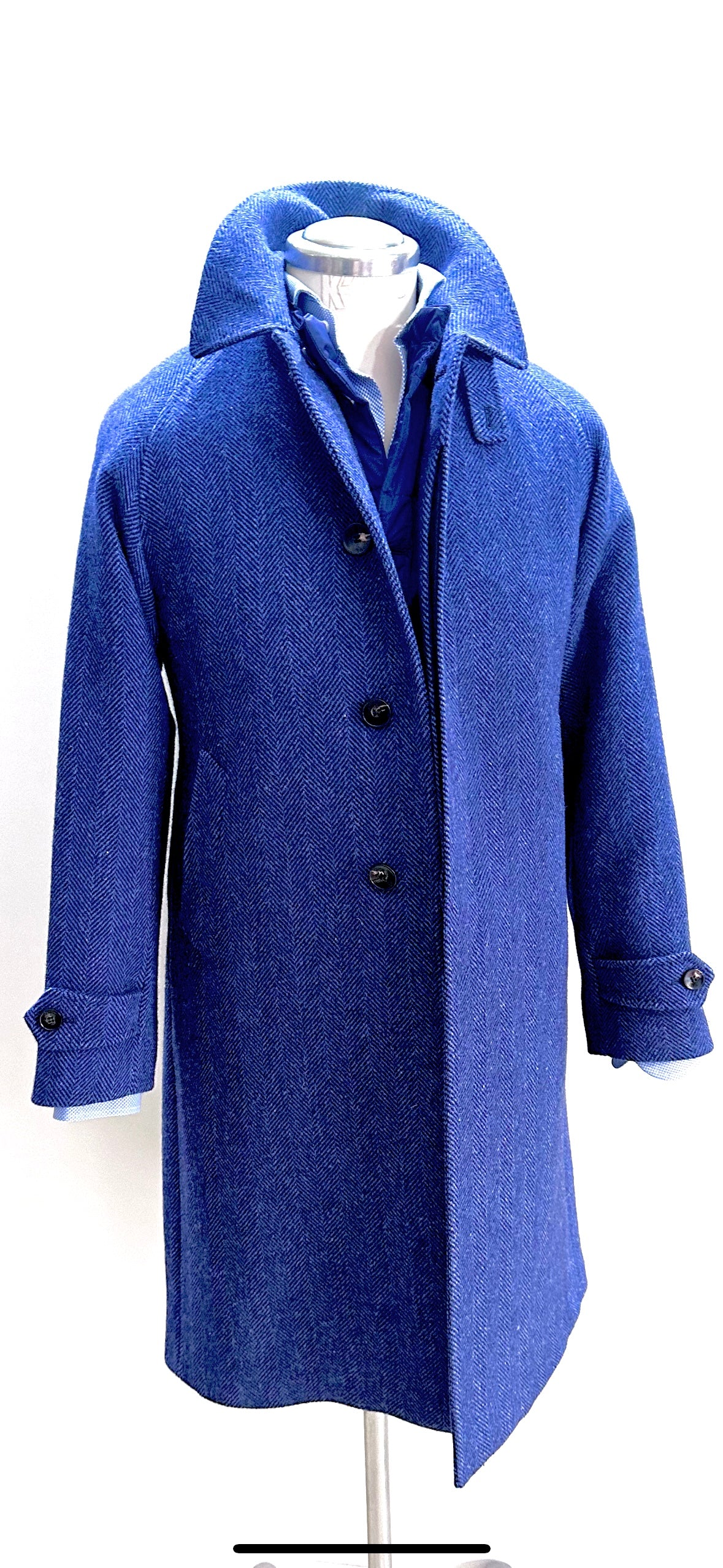 Cappotto sartoriale Manica RAGLAN-BRERAS – Blu Cina-Donegal Twedd