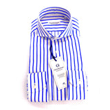 Camicia uomo popeline Doppio Ritorto Fondo Bianco a righe azzurre And Made in italy 🇮🇹“Gentleman Bottega Sartoriale