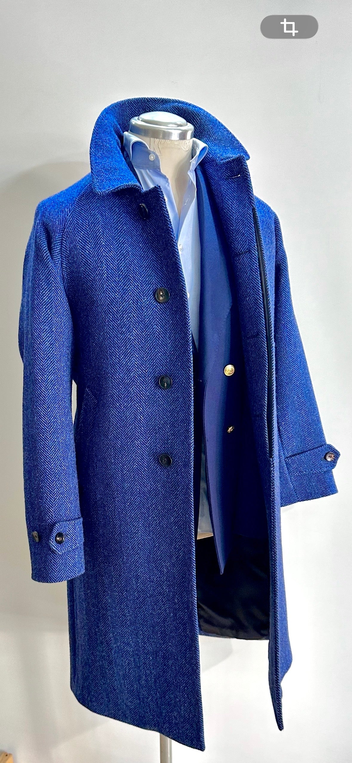 Cappotto sartoriale Manica RAGLAN-BRERAS – Blu Cina-Donegal Twedd