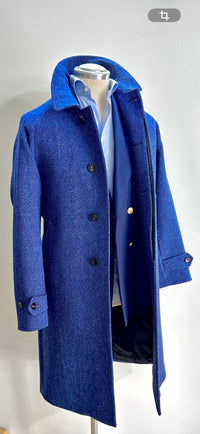 Cappotto sartoriale Manica RAGLAN-BRERAS – Blu Cina-Donegal Twedd