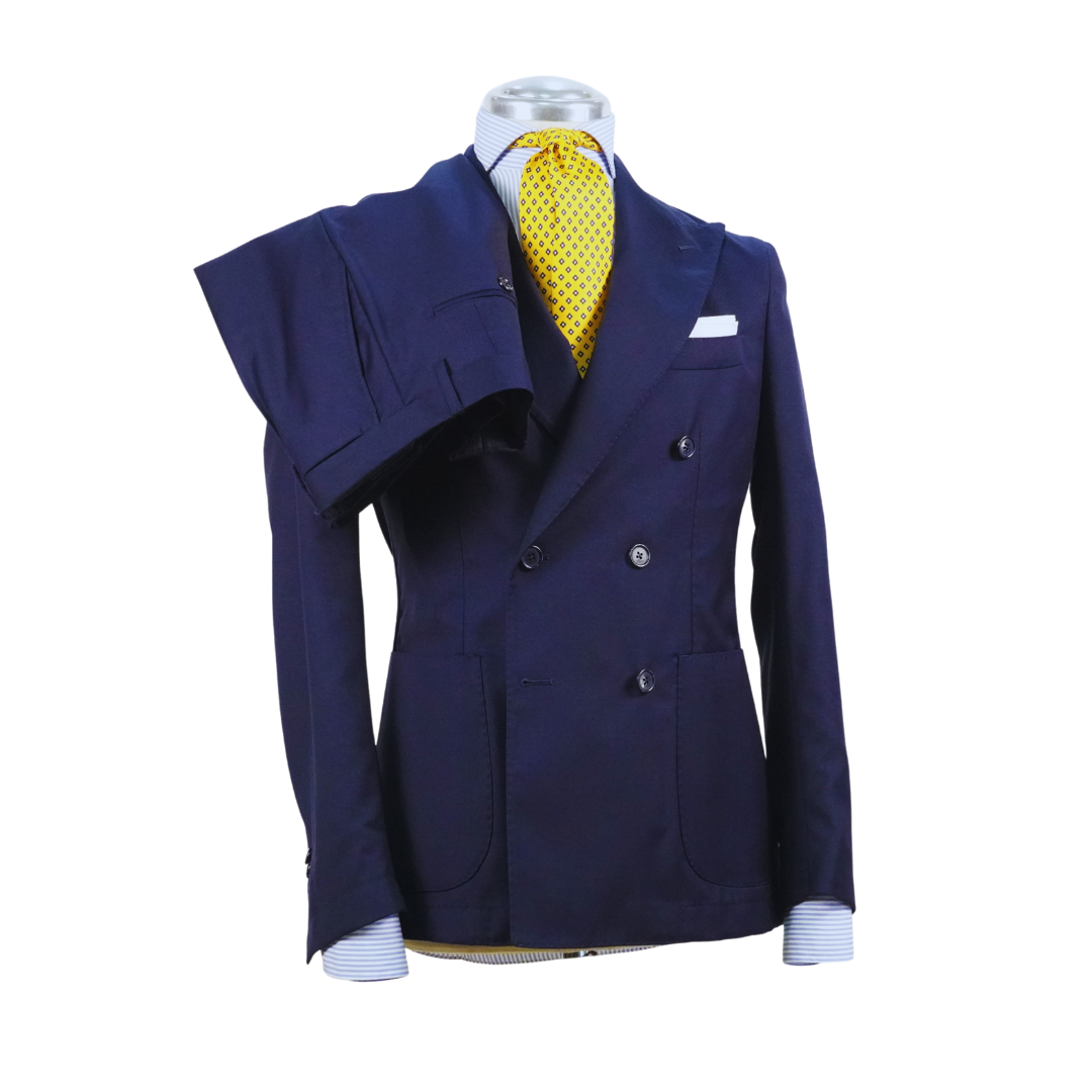 Abito Doppiopetto Uomo Jerrykey tessuto Marlane Superfine Merinos Blu– Lana Tasmania 100%, Pantalone con 1 Pince | Made in Italy