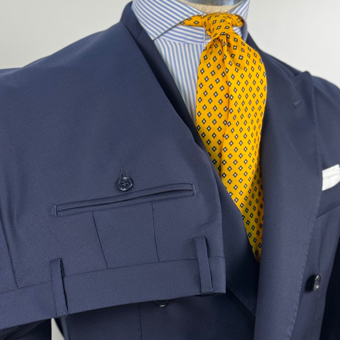 Abito Doppiopetto Uomo Jerrykey tessuto Marlane Superfine Merinos Blu– Lana Tasmania 100%, Pantalone con 1 Pince | Made in Italy