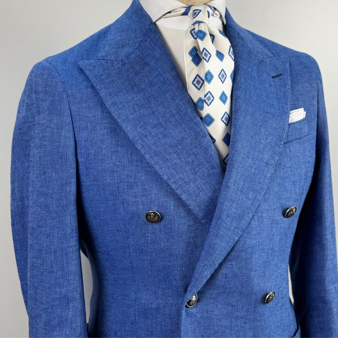 Giacca Doppiopetto Uomo Azzurra Raffaele Tagliente Breras – Lino e Cotone 50/50 | Eleganza Estiva Made in Italy