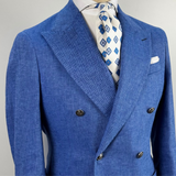 Giacca Doppiopetto Uomo Azzurra Raffaele Tagliente Breras – Lino e Cotone 50/50 | Eleganza Estiva Made in Italy