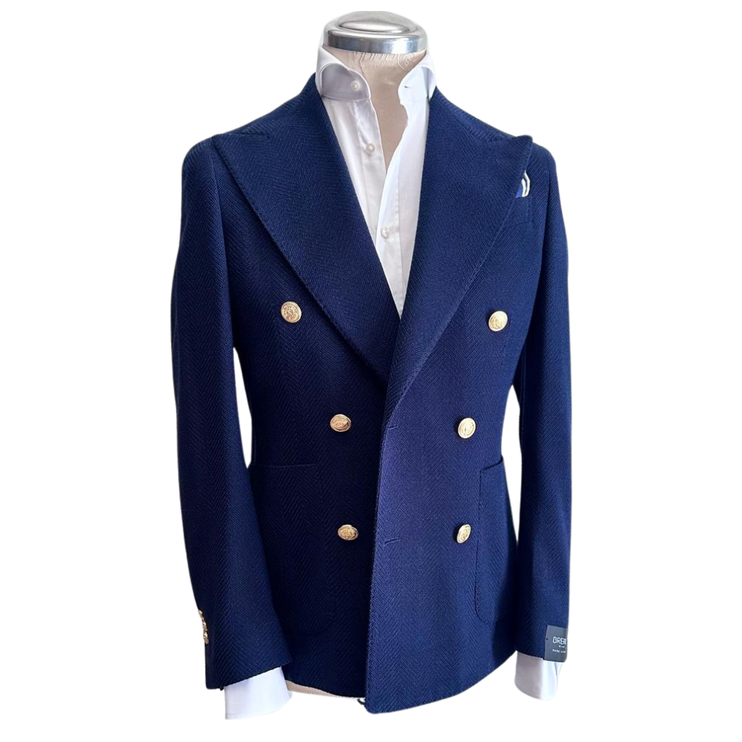 Giacca Doppiopetto Breras Uomo – Lana Tasmania Blu con Bottoni Oro | Made in Italy