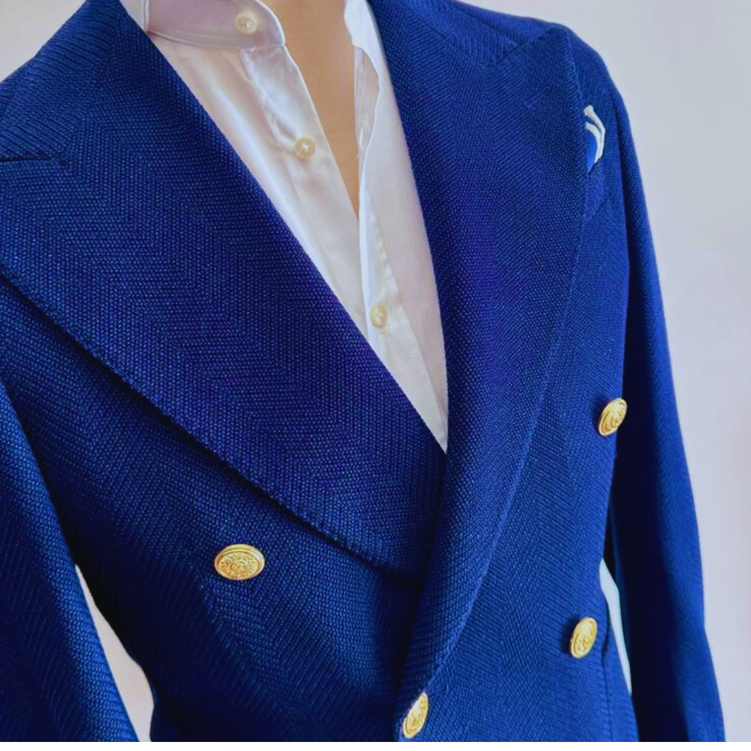 Giacca Doppiopetto Breras Uomo – Lana Tasmania Blu con Bottoni Oro | Made in Italy