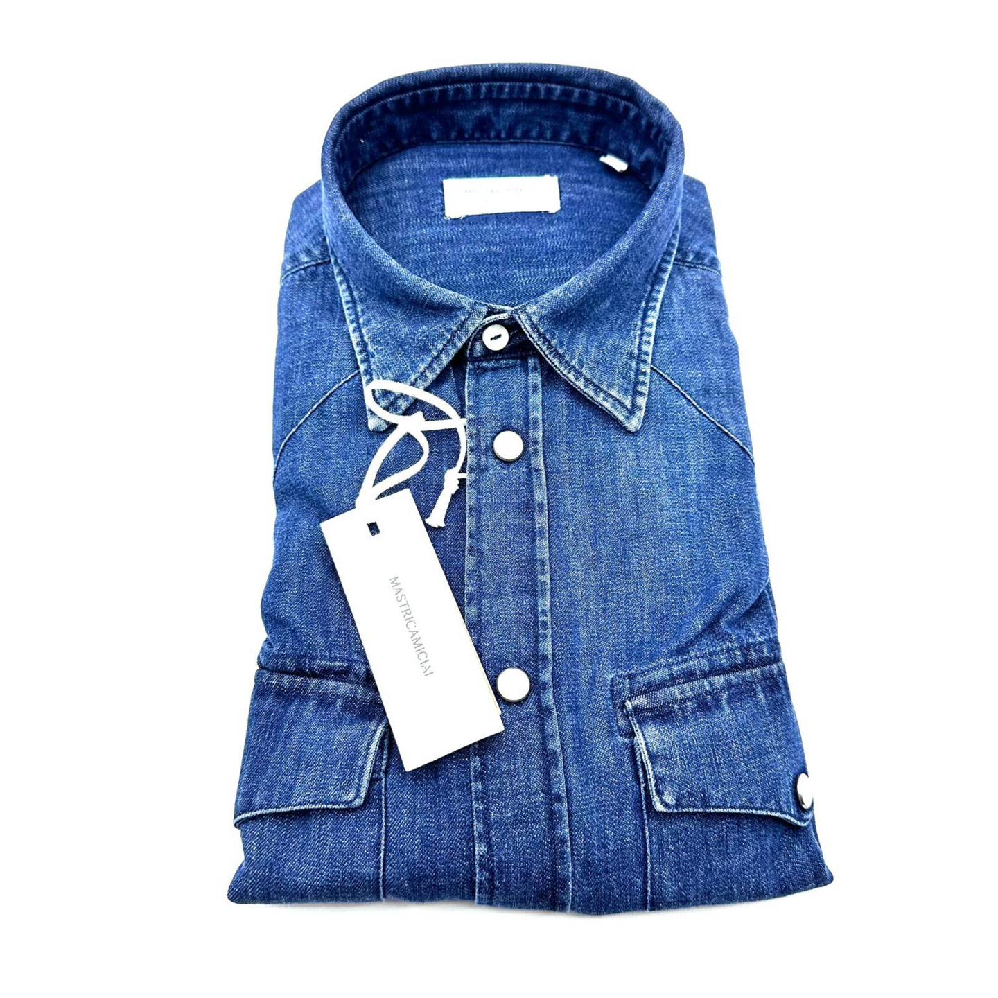 Camicia in Jeans Slim Fit Texana con Bottoni a Pressione in Madreperla – Mastri Camiciai