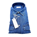 Camicia in Jeans Slim Fit Texana con Bottoni a Pressione in Madreperla – Mastri Camiciai