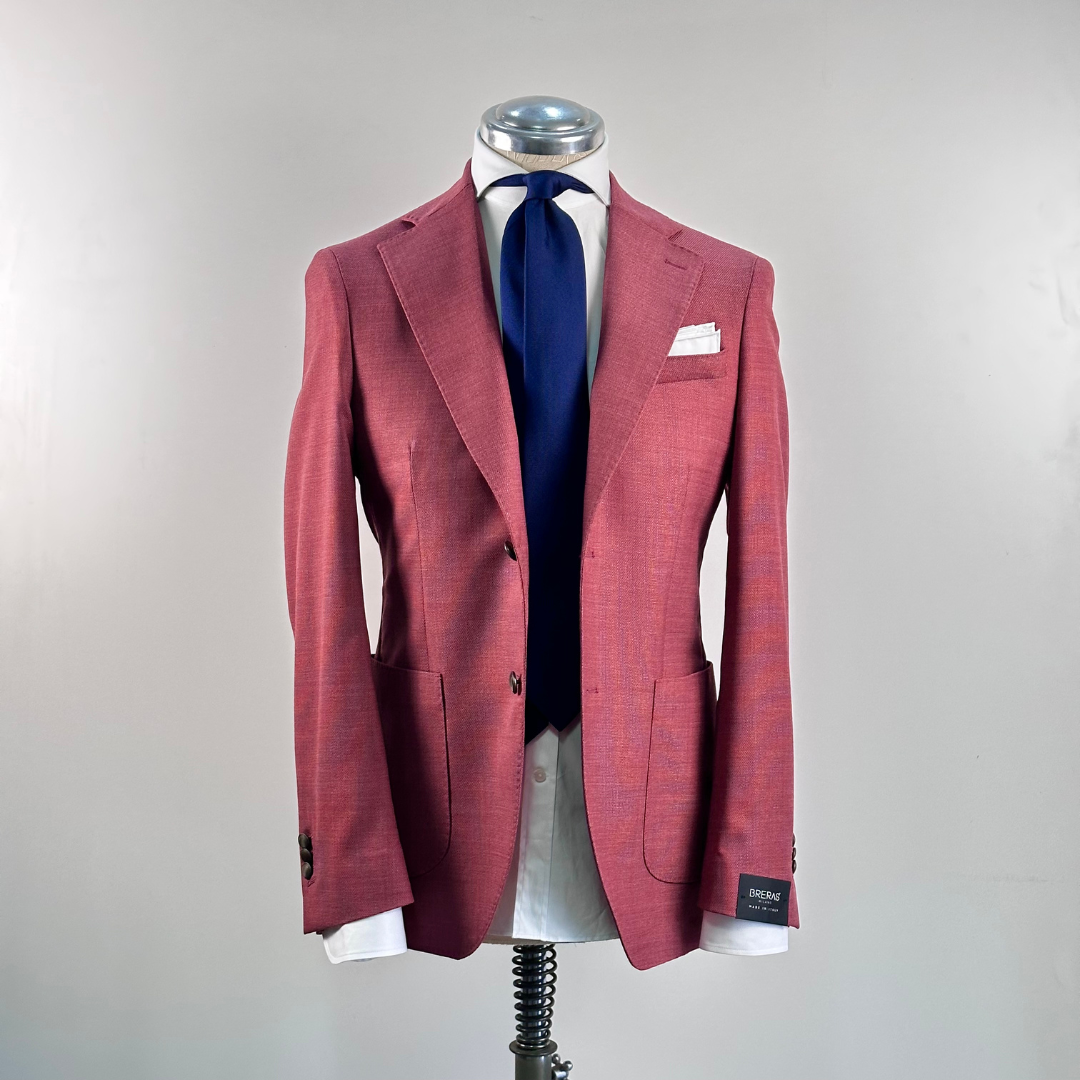 Giacca Monopetto Uomo Breras in Lana Tasmaniana Corallo – Made in Italy